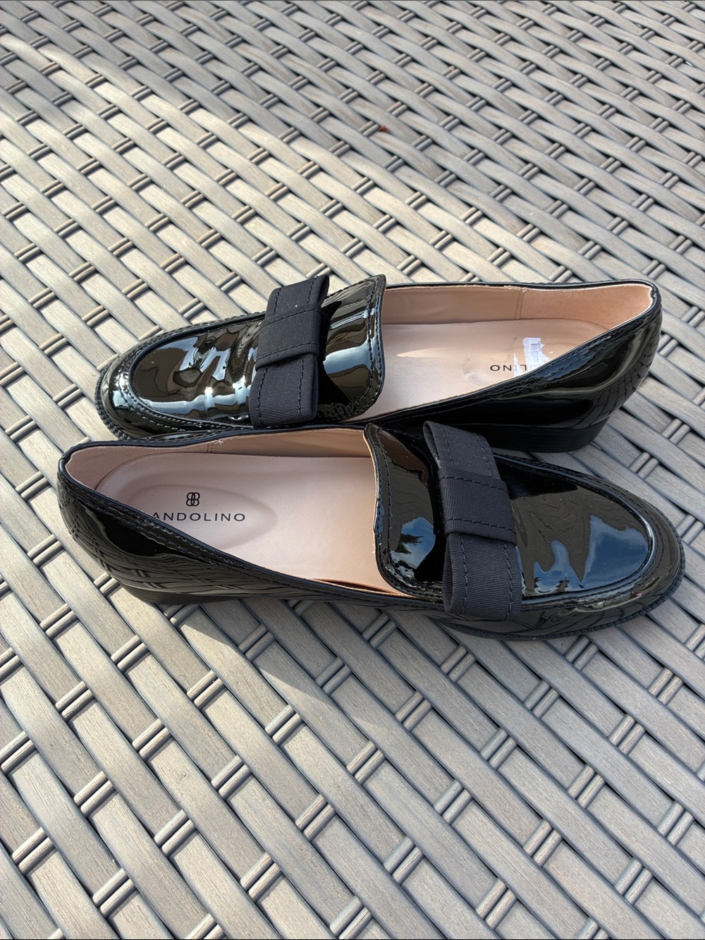 Bandolino Black Patent Loafers with Grosgrain Bow